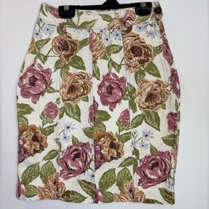 Vintage Floral Print tapestry denim Pencil Skirt